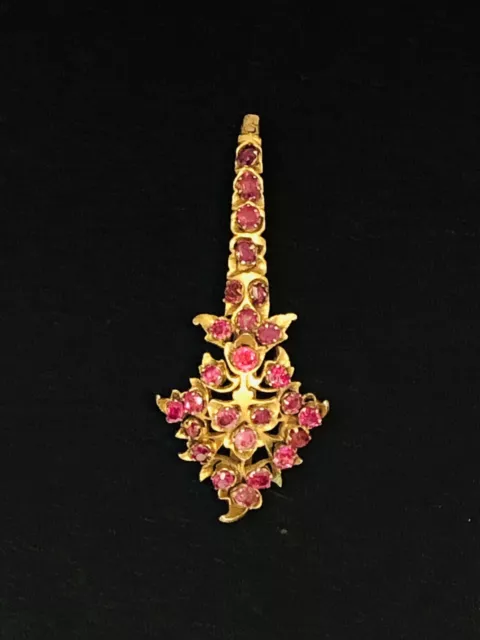 Antique C19th Ceylon Silver Gilt Natural Ruby Set Pendant 6cm