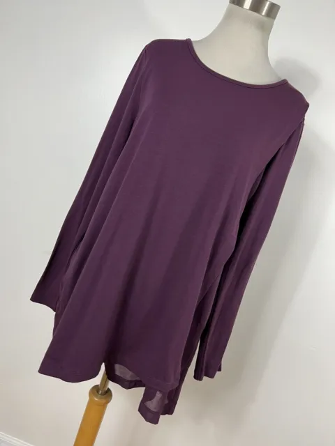 Soft Surroundings L Large Shirt Top Plum Purple Long Tunic Stretch Scoop Wrap J4