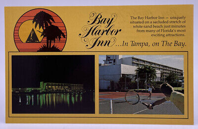 Bay Harbor Inn, Tampa Florida FL, Night View, Tennis, Vintage Multiview Postcard