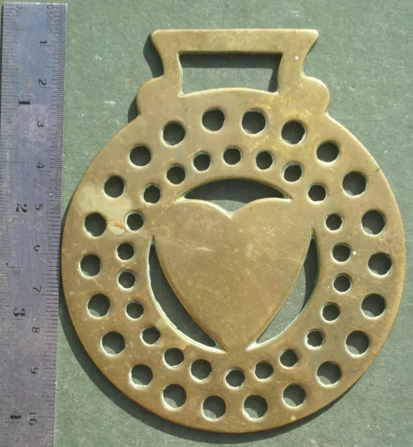Stamped Horse Brass: Heart in 2 rings of holes, Free P&P, Valentine Pressed