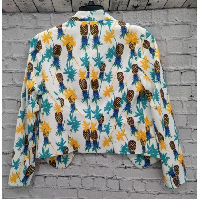 Ovi Women Pineapple & Palm Print White Open Front Blazer Size L 2