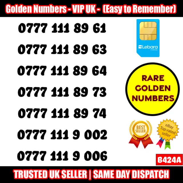 Golden Number VIP UK SIM Card - LOTTO numeri di cellulare facili da ricordare - B424A