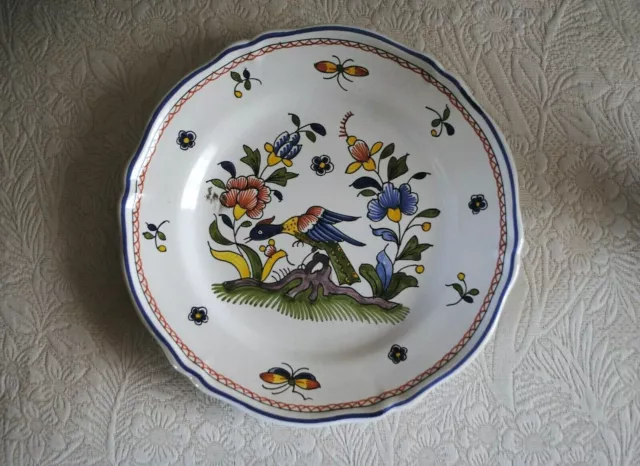 Magnifique Assiette Chantournee En Faience De Desvres - C Vert Decor Sinceny