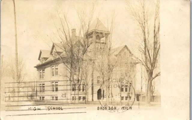 Vintage MI RPPC Photo Postcard Bronson High School Coldwater  Branch County 1907