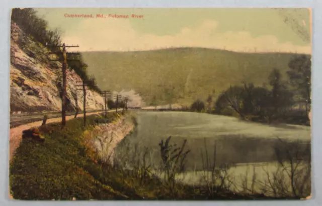 Potomac River, Railroad, Cumberland, Maryland MD 1908 Postcard (#7638)