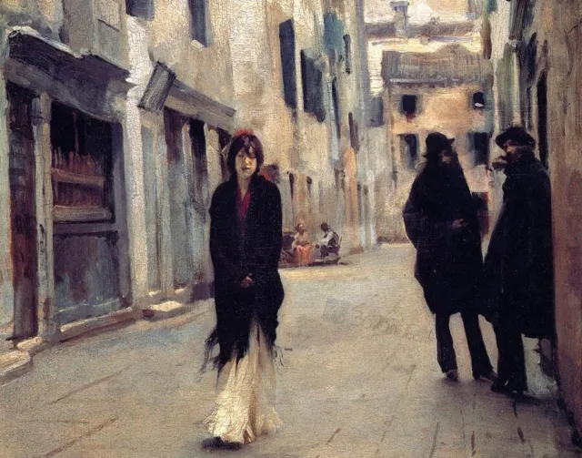 Oil painting John Singer Sargent - Street Scene landscape in Venice canvas 36"