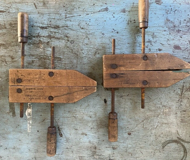 Vintage Lot or Pair of 2 JORGENSEN Adjustable 10" Wood Clamps - No 1 Vises