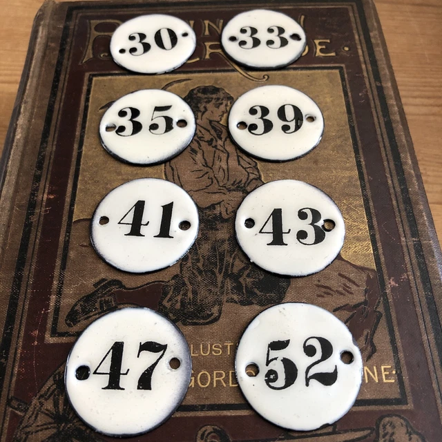 8  Small Enamel Number Discs metal drawer door