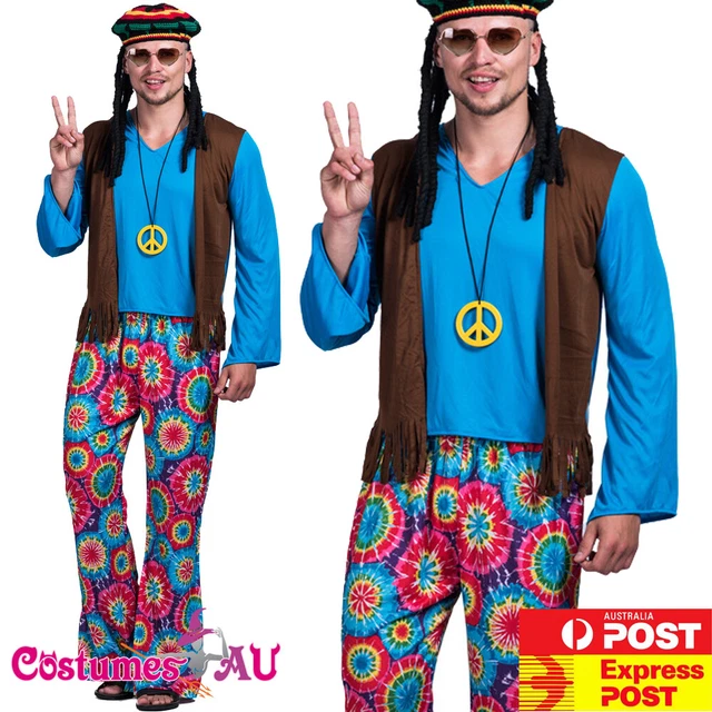 Smiffys Men's Tie Dye Hippie Costume – 60s 70s Retro Fancy Dress Outfit
