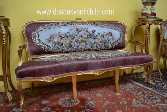 Salotto dorato stile Luigi XV in tessuto aubusson a fiori