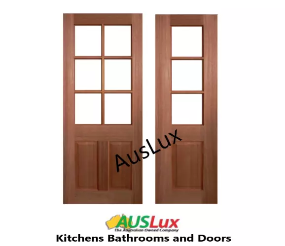 New Solid Timber 6 Glass Light Maple Half French Doors - Many Sizes