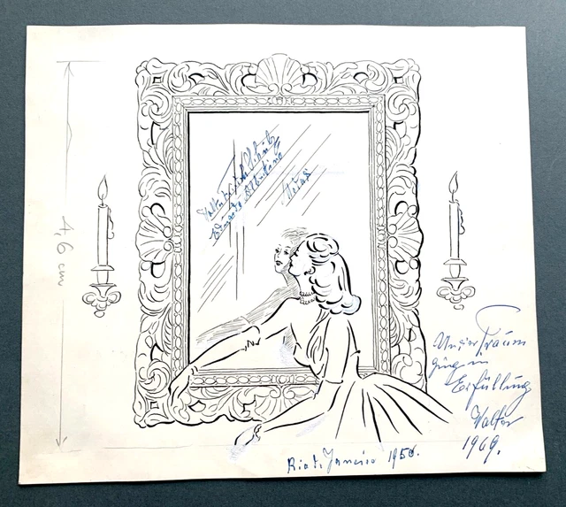 WALTER F. SCHULZ (†) 'Modeschöpfer' signed Karte 19x21 Zeichnung selten!