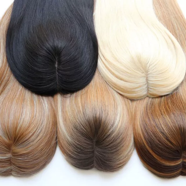 Natural 100 Remy Human Hair Toupee Clip in Hairpiece Silk Base Top Topper Wig UK