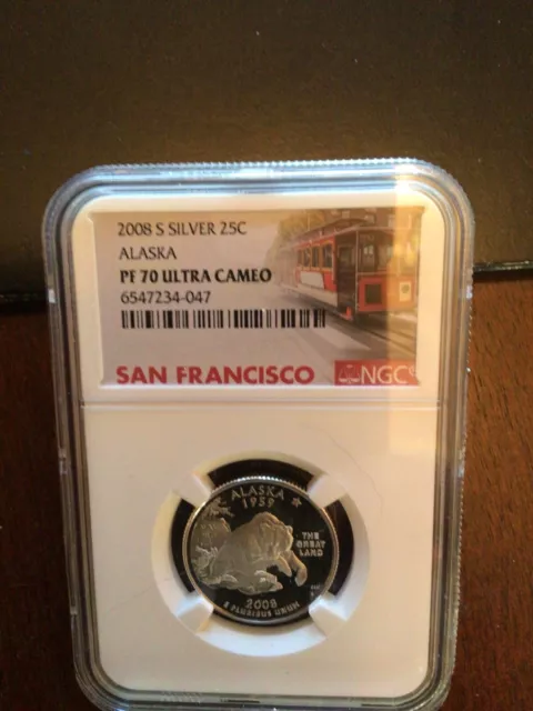 2008s silver Alaska quarter NGC PF70 trolley core