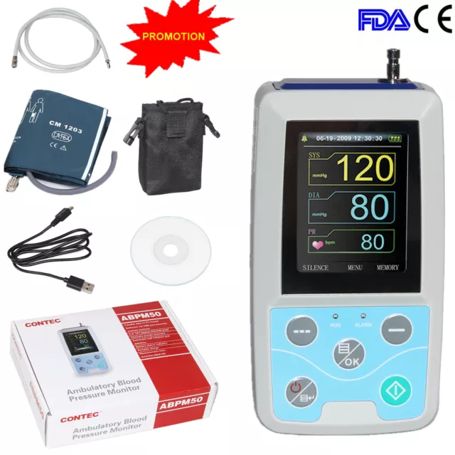 FDA Ambulatory Blood Pressure Patient Monitor 24h NIBP Holter ABPM50 adult cuff