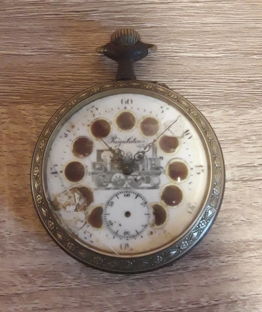 Montre De Gousset Ancienne 'Régulateur' – Mécanique, Fabriquée En France Vers 1890 – Cadran Blanc, Boîtier Chocolat