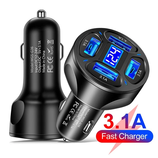 Adaptateur chargeur de voiture USB 4 ports efficace et fiable écran DEL 3 1A