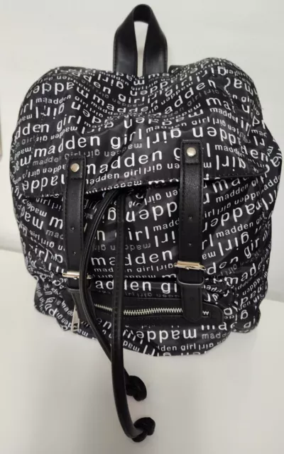 Steve Madden Girl Med Black  White Back Pack Faux Leather Adjustable Straps NWOT