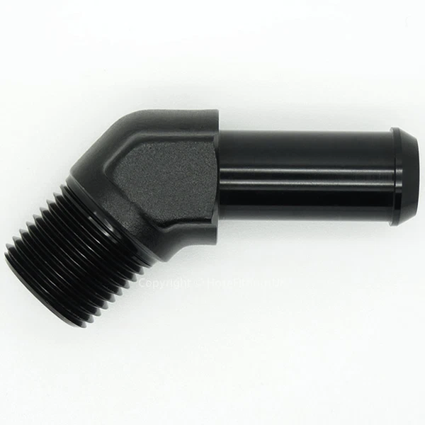 1/2 NPT To 15mm/16mm (5/8”) Black 45° Elbow Push-On Barb Hose Adapter