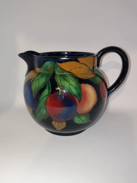 Royal Stanley Jacobean Ware Plums On Cobalt Blue Jug 13cm Circa 1920 Number 1029