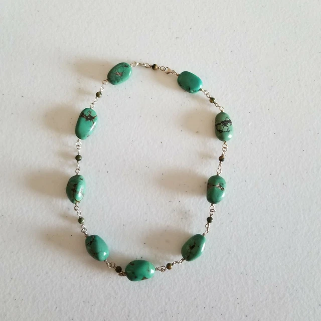 Sterling Silver Chunky Turquoise Nugget Station Necklace