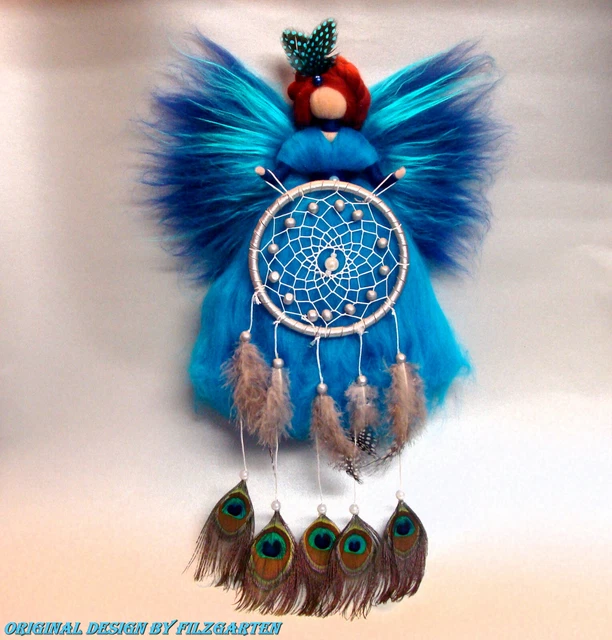 FILZGARTEN* TRAUMFÄNGER-PFAU-FEE ELFE  Jahreszeitentisch MÄRCHENWOLLE DEKO PFAU