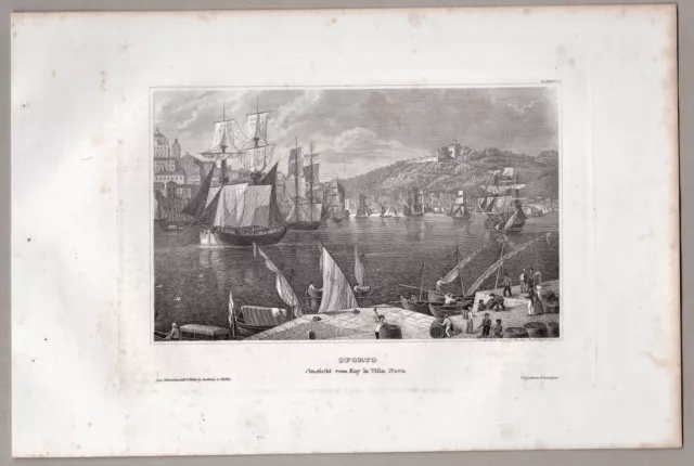 Porto, Oporto - Maritime Ansicht - Stich, Original Stahlstich von Martini 1835
