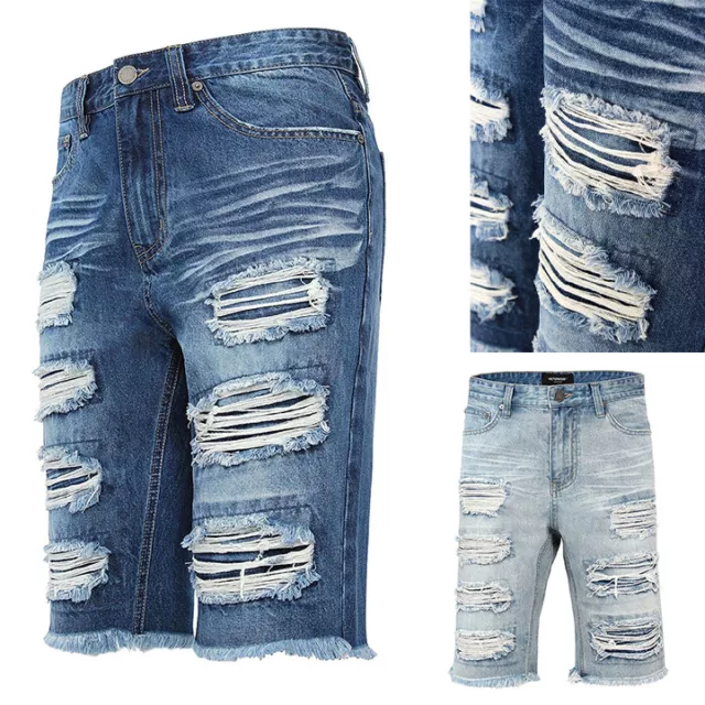 Victorious Men's Casual Distressed Repaired  Slim Fit Denim Shorts DS2079