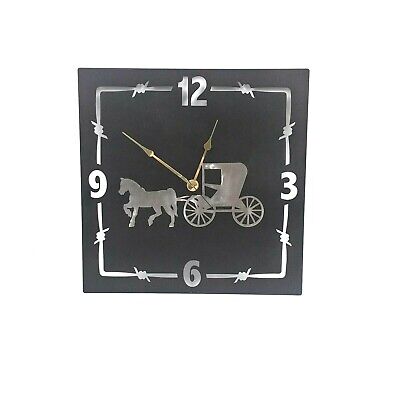 Rustic Horse And Carriage Wall Clock Home Accent Decor Metal Lazart Ranch Black