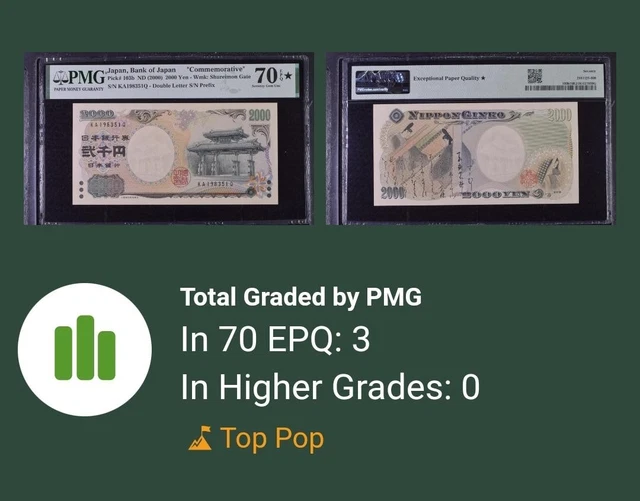 Japan 2000 Yen 2000 Commemorative P.#103b PMG 70* Rare Top Grade - Only 3 Known