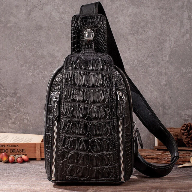Handcrafted Alligator Crocodile Skin Leather Men's Crossbody Bag Sling Backpacks
