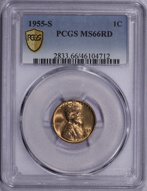 1955-S Lincoln Cent 1c PCGS MS 66 RD Red Wheat Penny