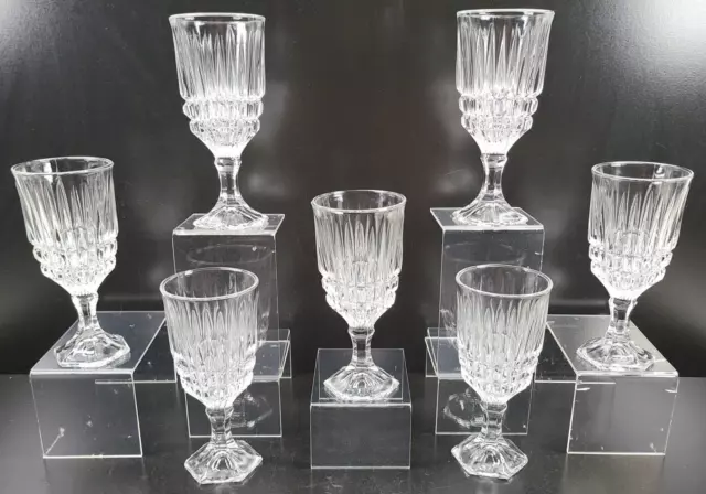 7 Fostoria Heritage Clear Wine Glasses Set Vintage Crystal Etch Cut Stemware Lot