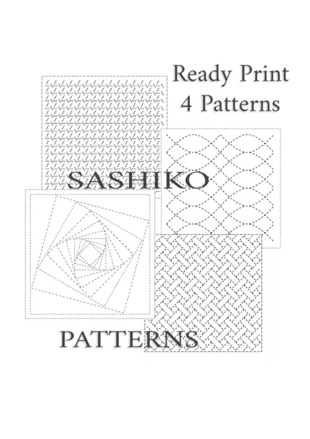 Set of 4 SASHIKO patterns printed on A4 paper+2 transfer paper (white and black)