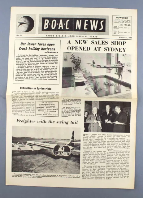 Boac News Airline Staff Zeitung Nr. 229 - 2. August 1963 Sydney Verkaufsshop