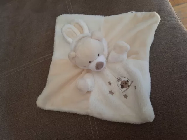 Doudou Plat Simba Toys Ours Déguisé en Lapin Blanc Crème NEUF
