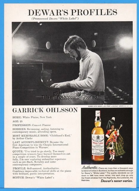 1974 Dewars White Label Whisky Garrick Ohlsson Concert Pianist Photo Print Ad