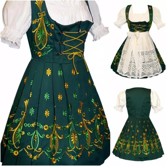 Sz 6 S Dirndl Trachten German Wear Dress Oktoberfest Waitress Short Green Party