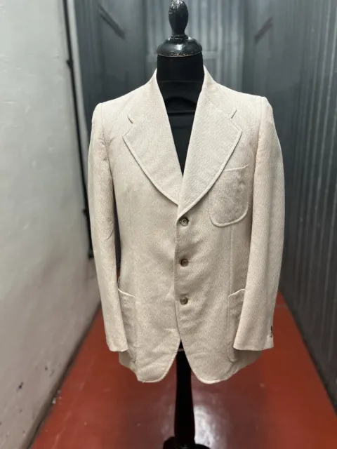 1970s Harold brook cream wool sparkly disco 3 button blazer dinner jacket 38
