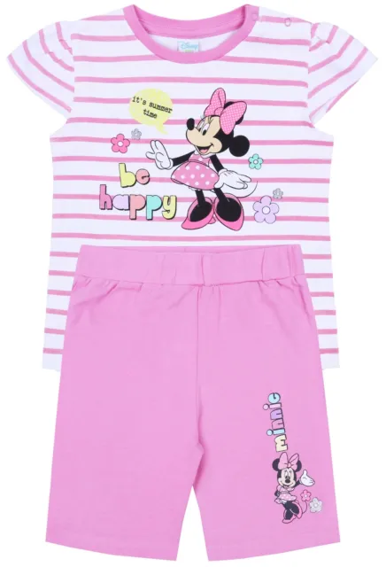 Set da bambina bianca e rosa, a strisce: t-shirt + pantaloncini Minnie Mouse