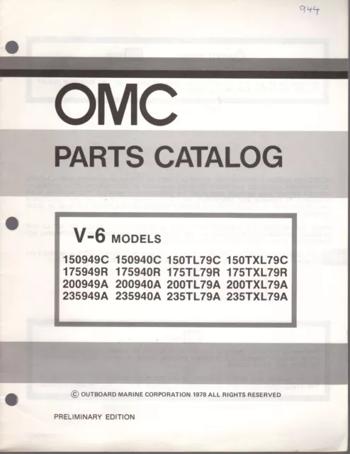 Omc Parts Catalog V-6 Models Evinrude, Johnson Outboard Models