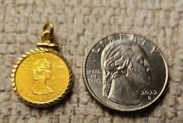 QUEEN ELIZABETH 5 Dollar 999.9 Pure Gold Canada 1989 Coin Charm Pendant ...