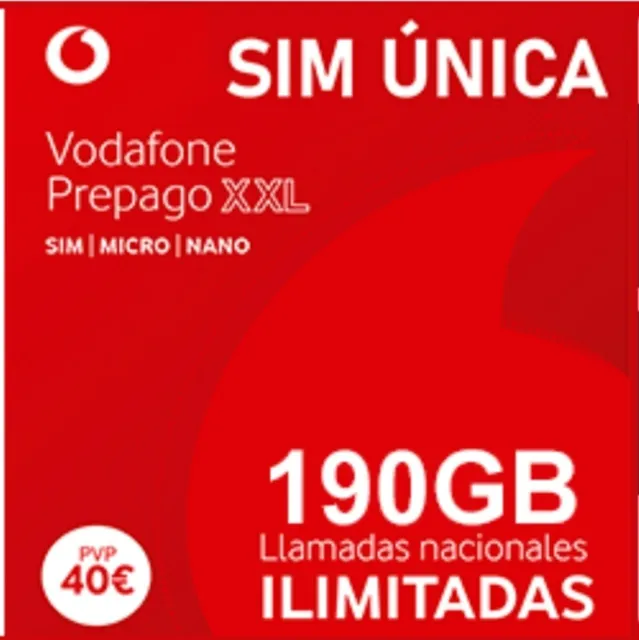 Tarjetas Prepago Vodafone XXL con 190GB + 10€ de Saldo Gratis ¡No te lo Pierdas!