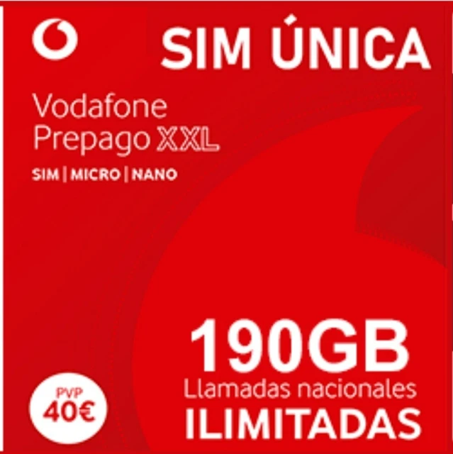 Tarjetas Prepago Vodafone XXL con 190GB + 10€ de Saldo Gratis ¡No te lo Pierdas!