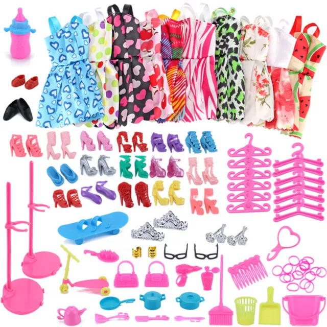 85pcs/Set Barbie Doll Dresses Shoes＆jewellery Clothes Accessories Dress Up Game