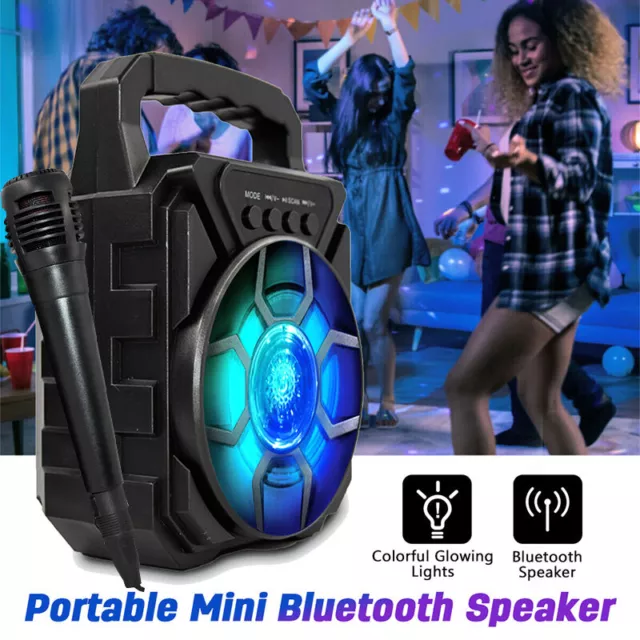 Portable Bluetooth Karaoke Speaker Party Lights HIFI USB/SD/FM LED Light MP3 UK