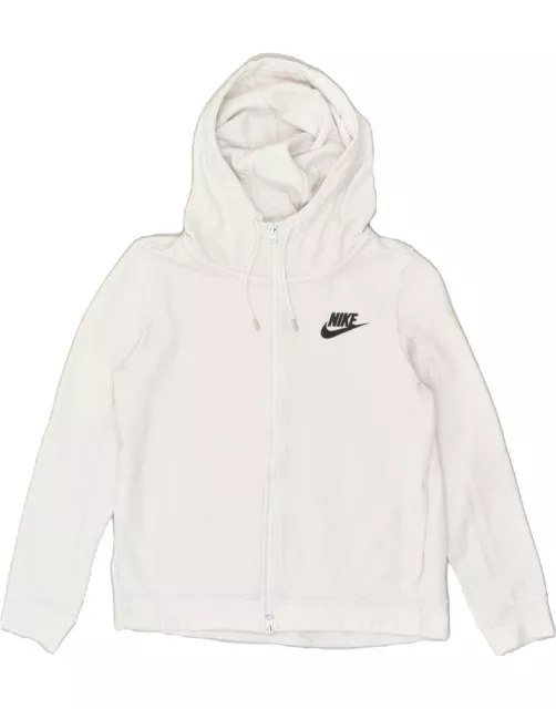 NIKE Womens Graphic Zip Hoodie Sweater UK 10 Small White Cotton BC03