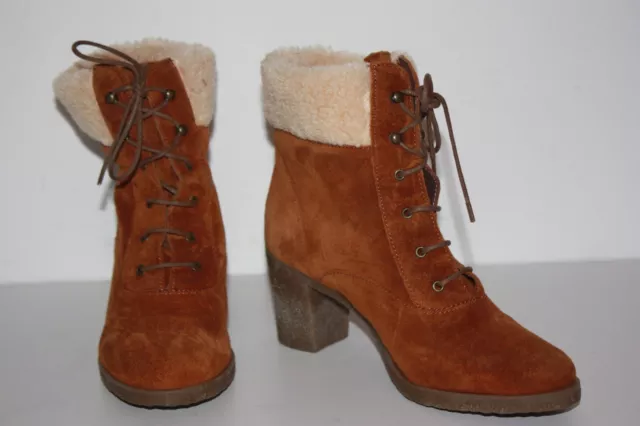ANDRE  Bottines Boots à Talons Nubuck Lacets Chevilles Fourrure T 38 TTBE