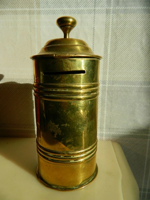 Antique  Welsh  Miners  BRASS  TOBACCO  /  TWIST  TIN  Money Box  6" High