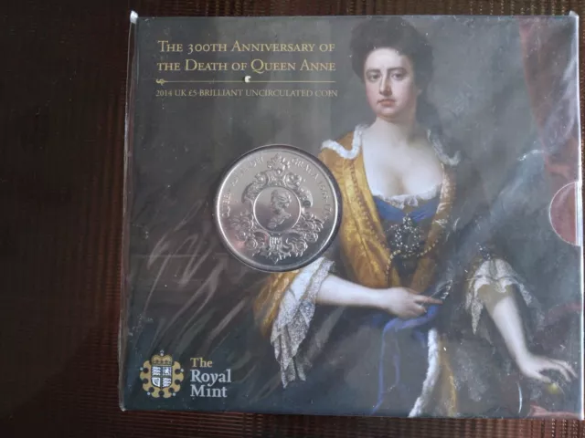 Queen Anne 300th anniversary £5 coin 2014 BU sealed in royal mint packaging 